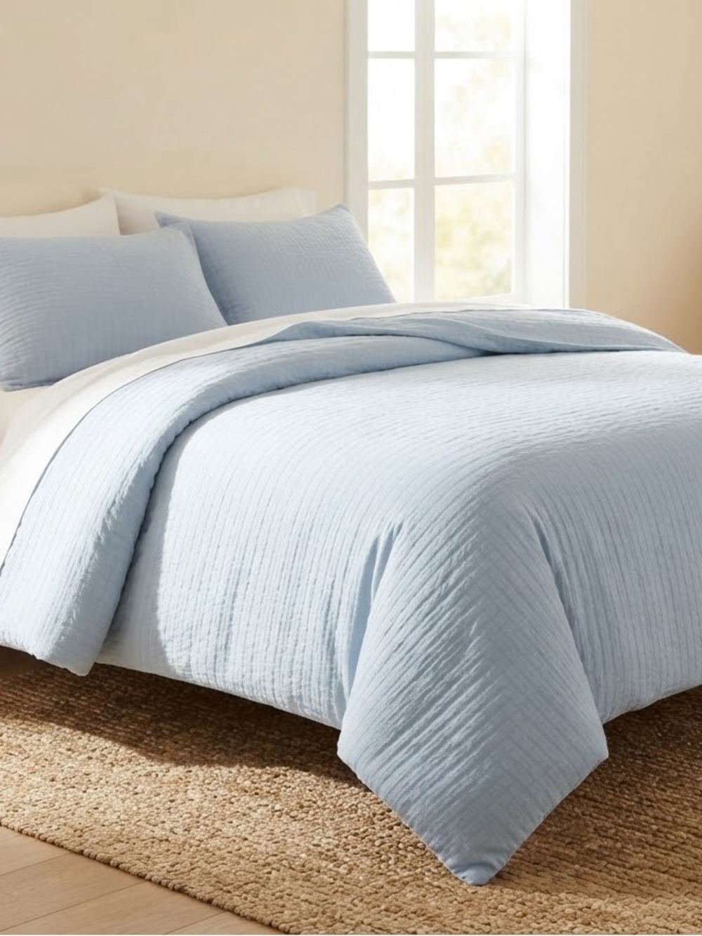NEW❤️Real Simple King Duvet Cover 100%Cotton Lattice Blue